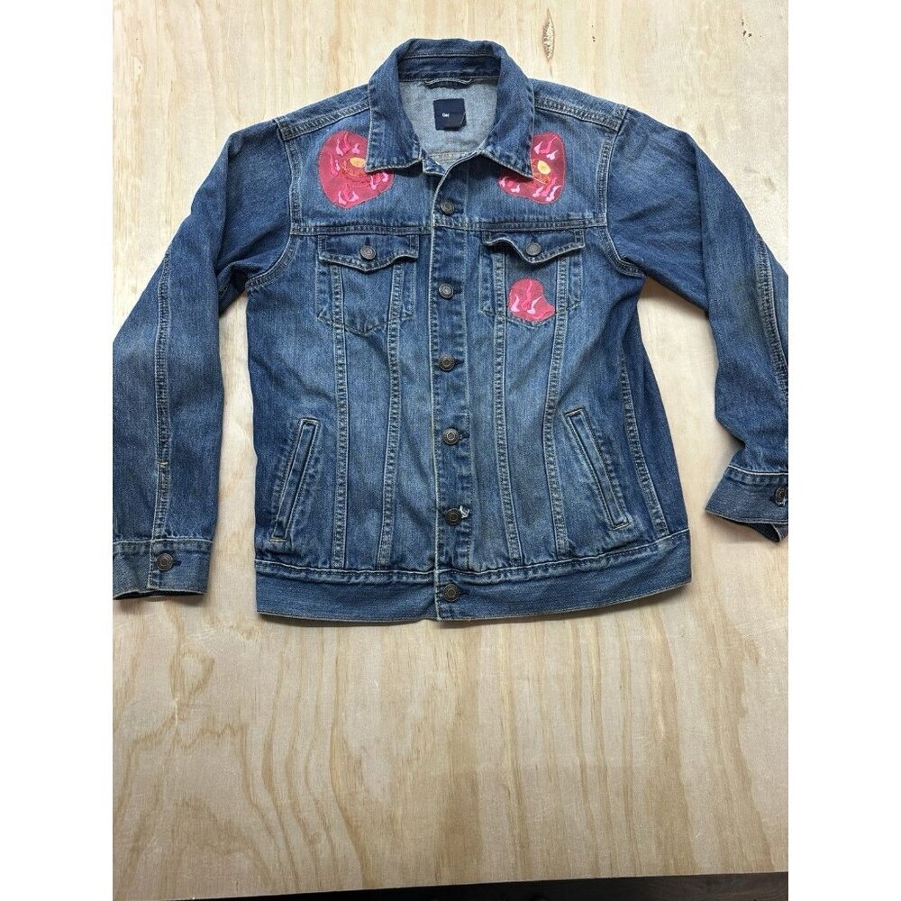 Gap Kids Jean Jacket XXL Upcycled Embroidered Dragon Chinese Art Womens S